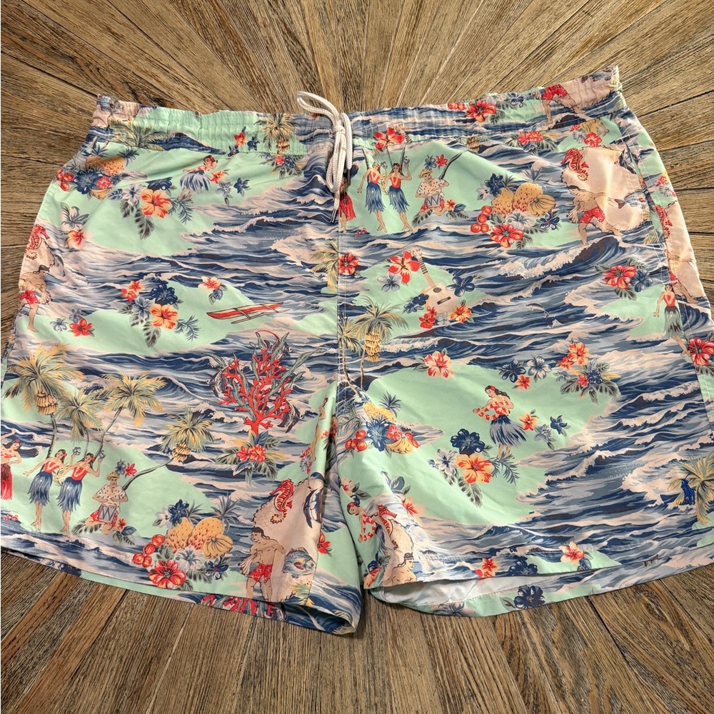 Vintage Polo Ralph Lauren 3XB Big Swim Trunks Hawaiian Tiki Retro Print 90s Y2K
